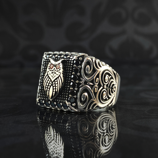 Owl 925 Sterling Silver Men Handmade Ring