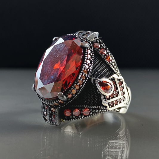 Oval Red Ruby Gemstone 925 Solid Silver Men Handmade Ring