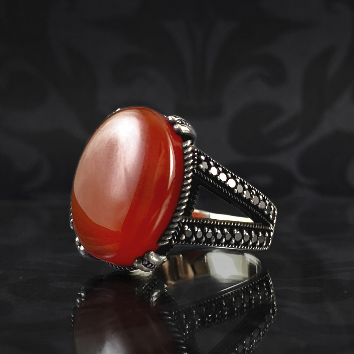 Red Agate Stone 925 Sterling Silver Men Ring