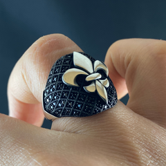 Fleur De Lis Black 925 Sterling Silver Design Ring