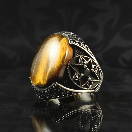 Brown Tiger Eye Stone 925 Solid Silver Men Handmade Ring