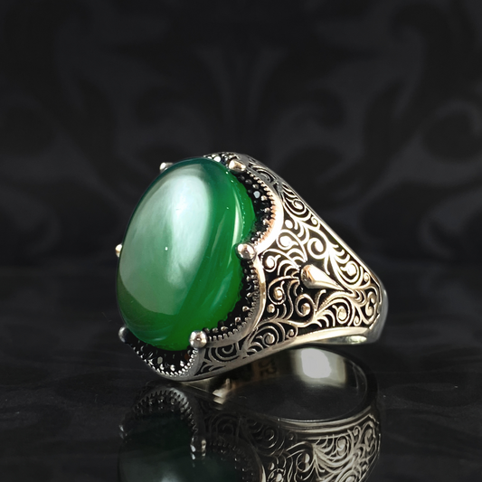 Anillo de plata maciza de piedra esmeralda 925, anillo de piedra preciosa esmeralda verde 