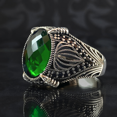 Green Emerald Stone 925 Solid Silver Men Ring