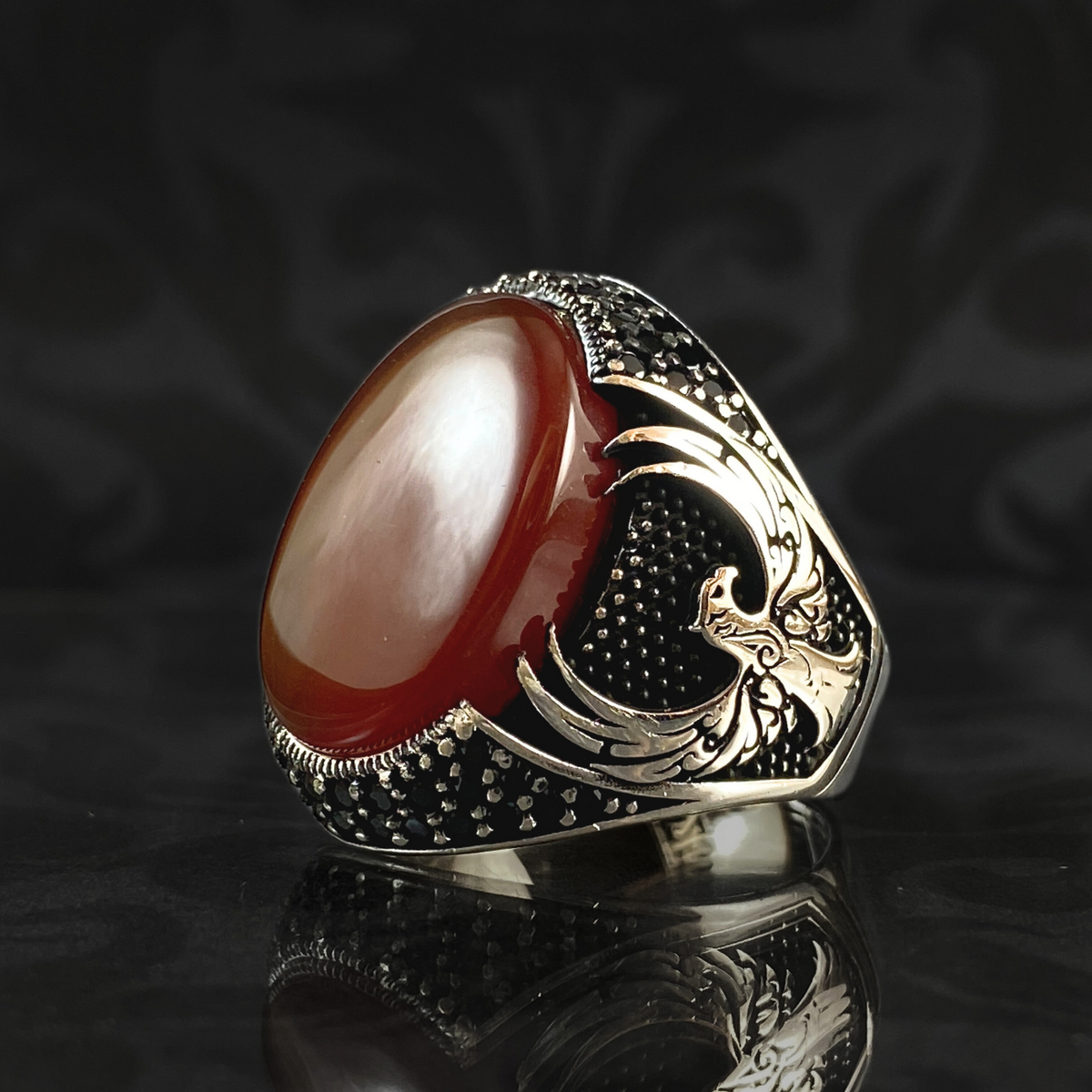 Phoenix Red 925 Silver Men Gemstone Ring