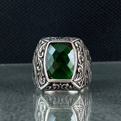 Anillo de plata maciza de piedra esmeralda 925, anillo de piedra preciosa esmeralda verde 