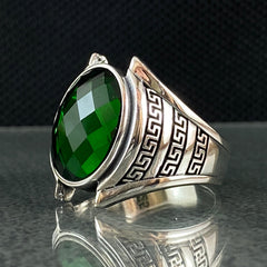 Anillo de plata maciza de piedra esmeralda 925, anillo de piedra preciosa esmeralda verde 