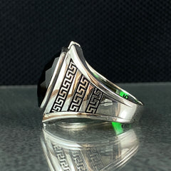 Oval Green Emerald Stone 925 Solid Silver Men Ring