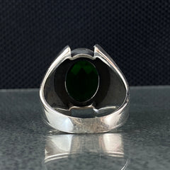 Oval Green Emerald Stone 925 Solid Silver Men Ring