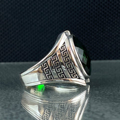 Oval Green Emerald Stone 925 Solid Silver Men Ring