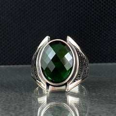 Oval Green Emerald Stone 925 Solid Silver Men Ring