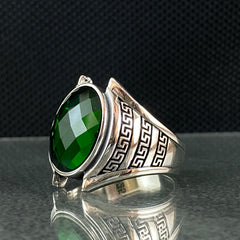 Anillo de plata maciza de piedra esmeralda 925, anillo de piedra preciosa esmeralda verde 