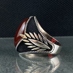 Oval Red Agate Stone 925 Sterling Silver Ring