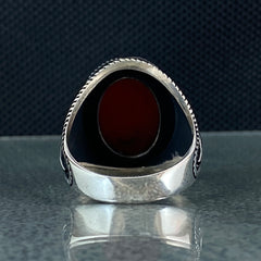 Oval Red Agate Stone 925 Sterling Silver Ring