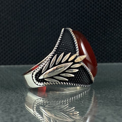 Oval Red Agate Stone 925 Sterling Silver Ring