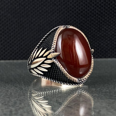 Oval Red Agate Stone 925 Sterling Silver Ring