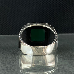 Green Agate Stone 925 Sterling Silver Turkish Handmade Ring