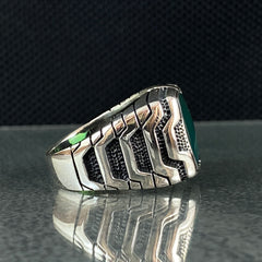 Green Agate Stone 925 Sterling Silver Turkish Handmade Ring