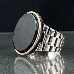 Oval Black Onyx Gemstone 925 Solid Silver Ring