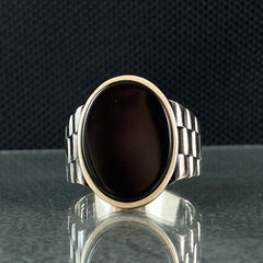 Oval Black Onyx Gemstone 925 Solid Silver Ring