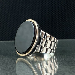 Oval Black Onyx Gemstone 925 Solid Silver Ring