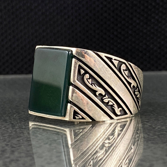 Anillo de plata maciza de piedra esmeralda 925, anillo de piedra preciosa esmeralda verde 