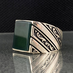 Anillo de plata maciza de piedra esmeralda 925, anillo de piedra preciosa esmeralda verde 