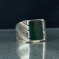 Anillo de plata maciza de piedra esmeralda 925, anillo de piedra preciosa esmeralda verde 