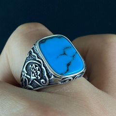 Blue Turquoise Stone 925 Sterling Silver Ring