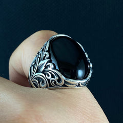 Oval Onyx Gemstone 925 Sterling Silver Handmade Ring