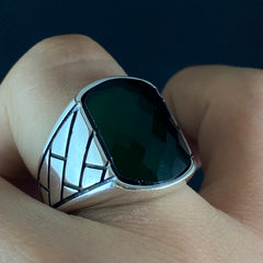 Green Emerald 925 Solid Silver Men Ring