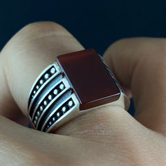 Red Agate 925 Solid Silver Handmade Men Ring