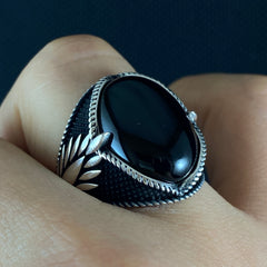 Oval Black Onyx Gemstone 925 Sterling Silver Handmade Ring