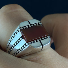 Red Agate Gemstone 925 Sterling Silver Men Ring