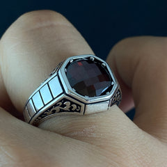 Minimalist Pinky Red Ruby Stone 925 Solid Silver Ring