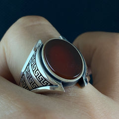 Oval Red Agate Gemstone 925 Solid Silver Handmade Ring