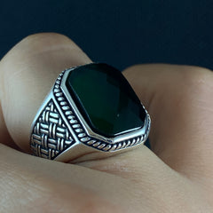 Green Emerald 925 Solid Silver Men Ring