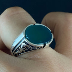 Green Agate Stone 925 Solid Silver Handmade Ring