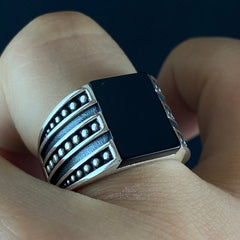 Square Black Onyx Gemstone 925 Sterling Silver Ring