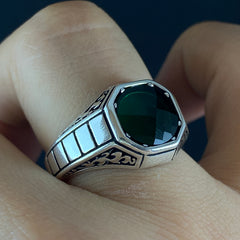 Minimalist Green Emerald Stone 925 Sterling Silver Ring