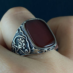 Red Agate Gemstone 925 Sterling Silver Men Ring