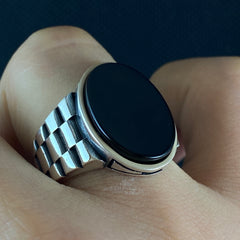 Oval Black Onyx Gemstone 925 Solid Silver Ring