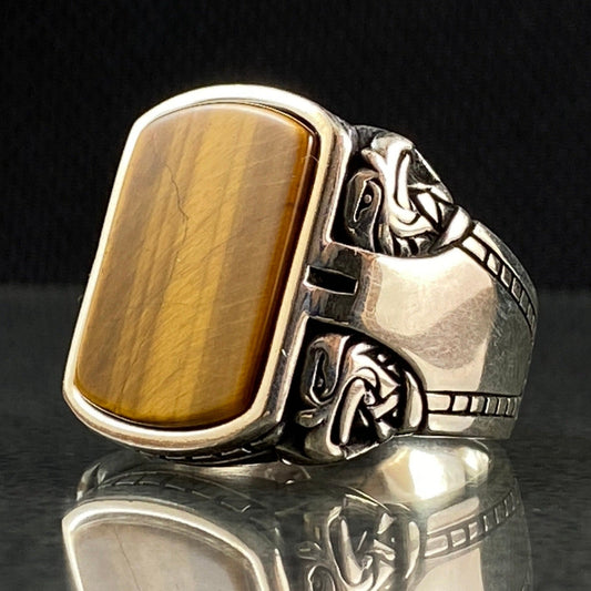 Tiger Eye Eagle Animal 925 Sterling Silver Ring