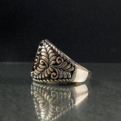 Round Brown Tiger Eye Stone 925 Solid Silver Men Ring