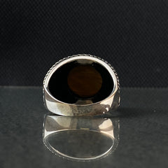 Round Brown Tiger Eye Stone 925 Solid Silver Men Ring