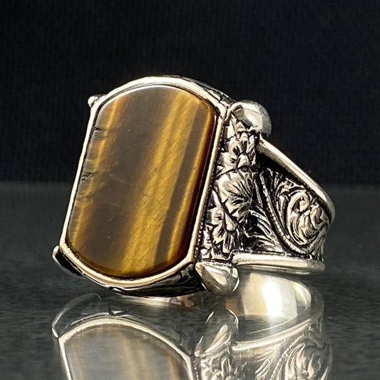 Tiger Eye 925 Sterling Silver Ring For Men