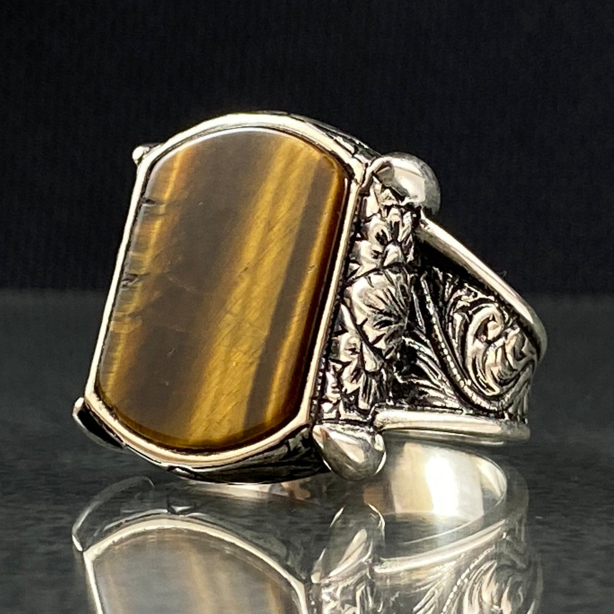 Tiger Eye Stone 925 Sterling Silver Ring For Men