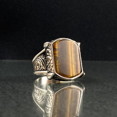 Tiger Eye Stone 925 Sterling Silver Ring For Men