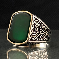 Green Agate Gemstone 925 Silver Ring For Men