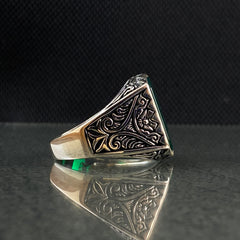 Green Agate Gemstone 925 Silver Ring For Men