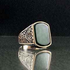 Green Agate Gemstone 925 Silver Ring For Men